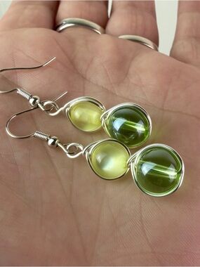 Wire Wrapped Glass Bead Earrings